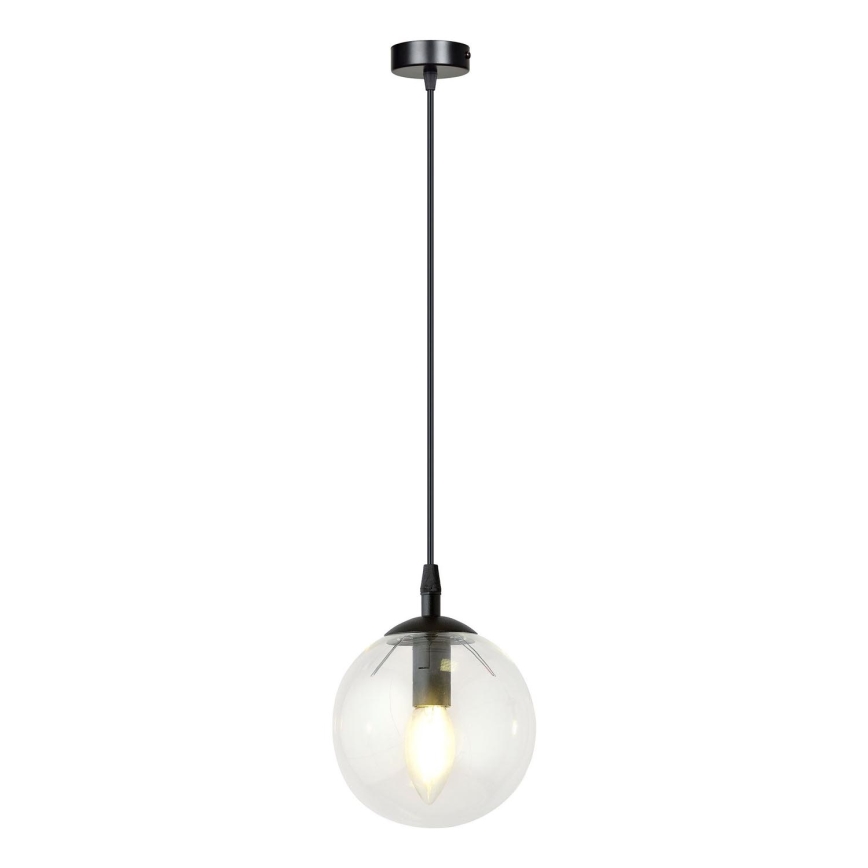 Ljuskrona med textilsladd COSMO 1xE14/10W/230V diameter 14 cm svart/genomskinlig