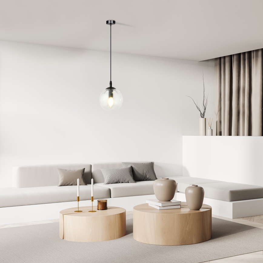 Ljuskrona med textilsladd COSMO 1xE14/10W/230V diameter 14 cm svart/genomskinlig