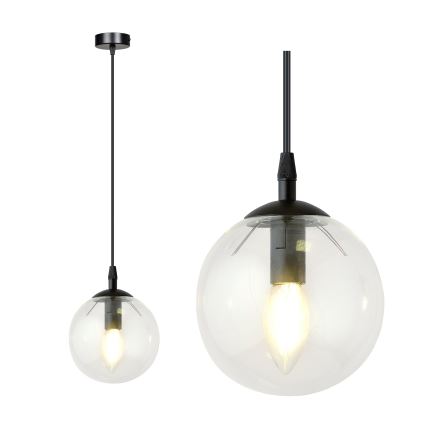 Ljuskrona med textilsladd COSMO 1xE14/10W/230V diameter 14 cm svart/genomskinlig