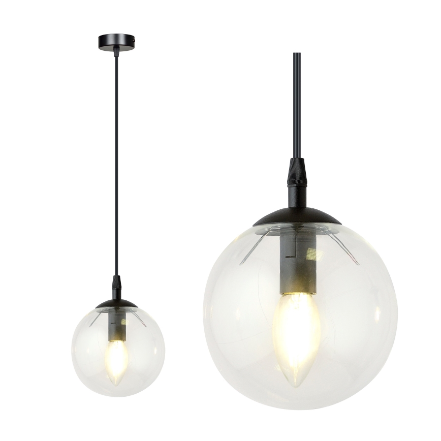 Ljuskrona med textilsladd COSMO 1xE14/10W/230V diameter 14 cm svart/genomskinlig