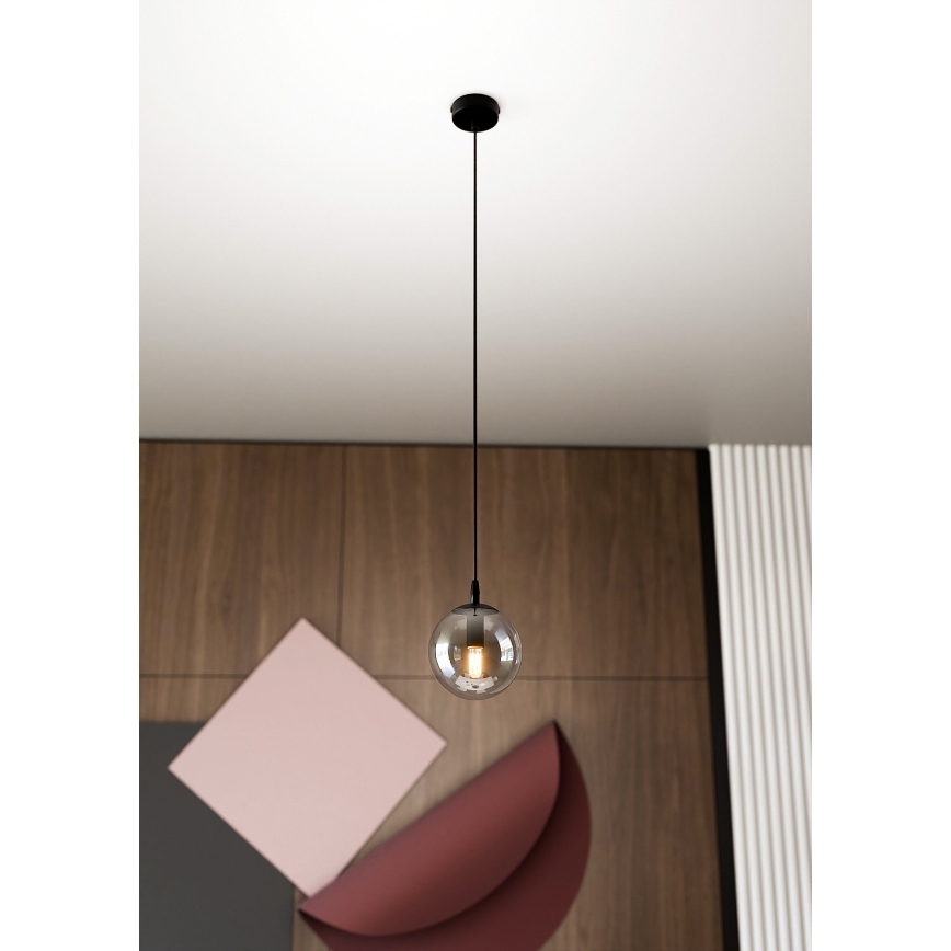 Ljuskrona med textilsladd COSMO 1xE14/10W/230V diameter 14 cm svart/grå