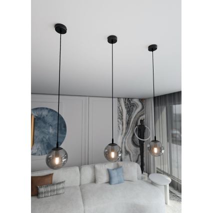 Ljuskrona med textilsladd COSMO 1xE14/10W/230V diameter 14 cm svart/grå