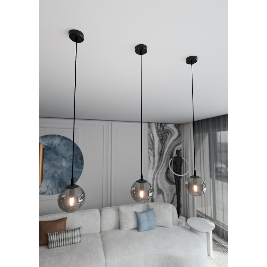 Ljuskrona med textilsladd COSMO 1xE14/10W/230V diameter 14 cm svart/grå