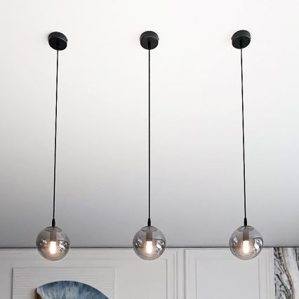 Ljuskrona med textilsladd COSMO 1xE14/10W/230V diameter 14 cm svart/grå