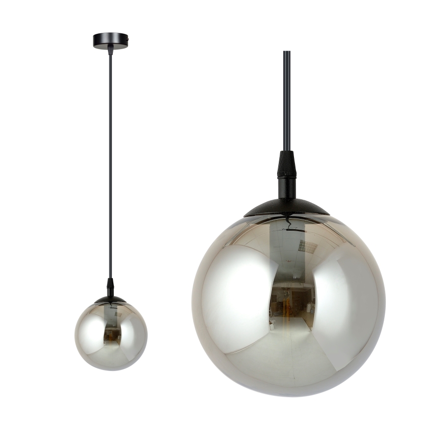 Ljuskrona med textilsladd COSMO 1xE14/10W/230V diameter 14 cm svart/grå