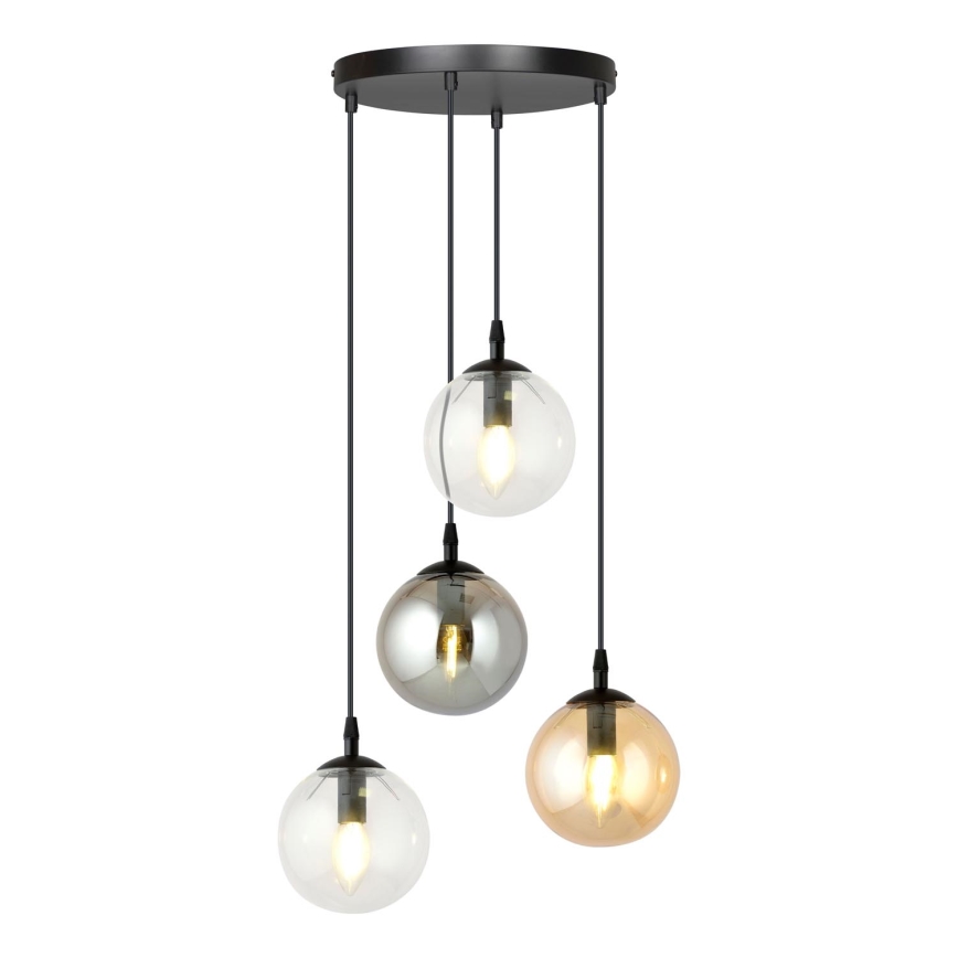 Ljuskrona med textilsladd COSMO 4xE14/10W/230V diameter 40 cm svart/grå/beige/genomskinlig