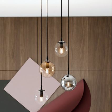 Ljuskrona med textilsladd COSMO 4xE14/10W/230V diameter 40 cm svart/grå/beige/genomskinlig