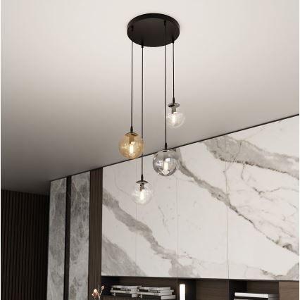 Ljuskrona med textilsladd COSMO 4xE14/10W/230V diameter 40 cm svart/grå/beige/genomskinlig