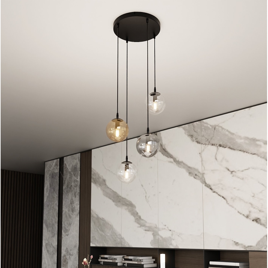 Ljuskrona med textilsladd COSMO 4xE14/10W/230V diameter 40 cm svart/grå/beige/genomskinlig