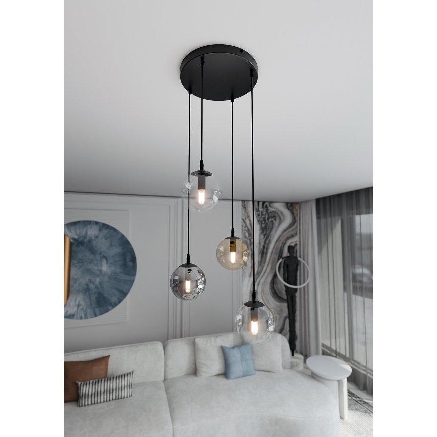 Ljuskrona med textilsladd COSMO 4xE14/10W/230V diameter 40 cm svart/grå/beige/genomskinlig