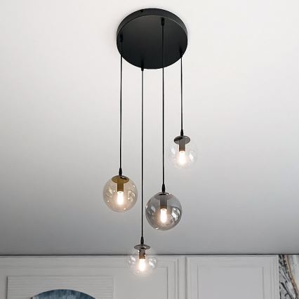 Ljuskrona med textilsladd COSMO 4xE14/10W/230V diameter 40 cm svart/grå/beige/genomskinlig