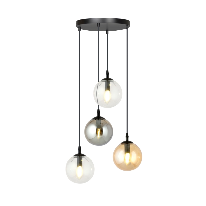 Ljuskrona med textilsladd COSMO 4xE14/10W/230V diameter 40 cm svart/grå/beige/genomskinlig