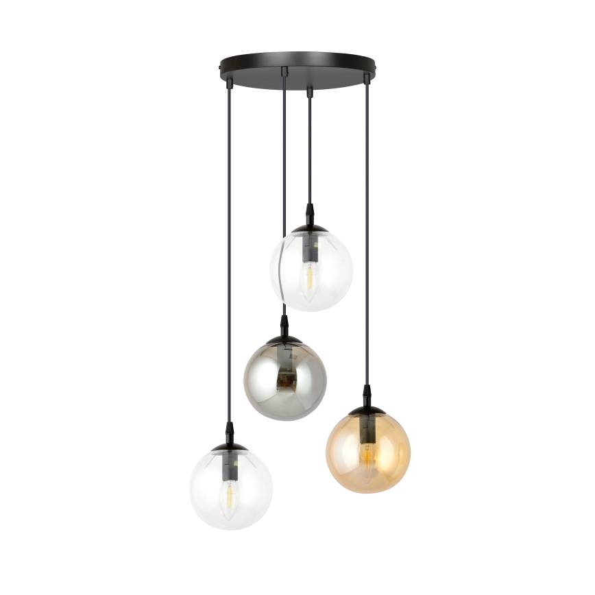 Ljuskrona med textilsladd COSMO 4xE14/10W/230V diameter 40 cm svart/grå/beige/genomskinlig