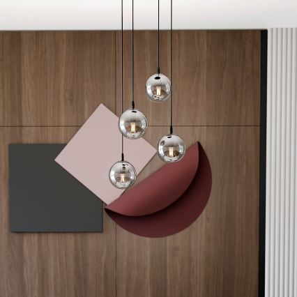 Ljuskrona med textilsladd COSMO 4xE14/10W/230V diameter 40 cm svart/grå