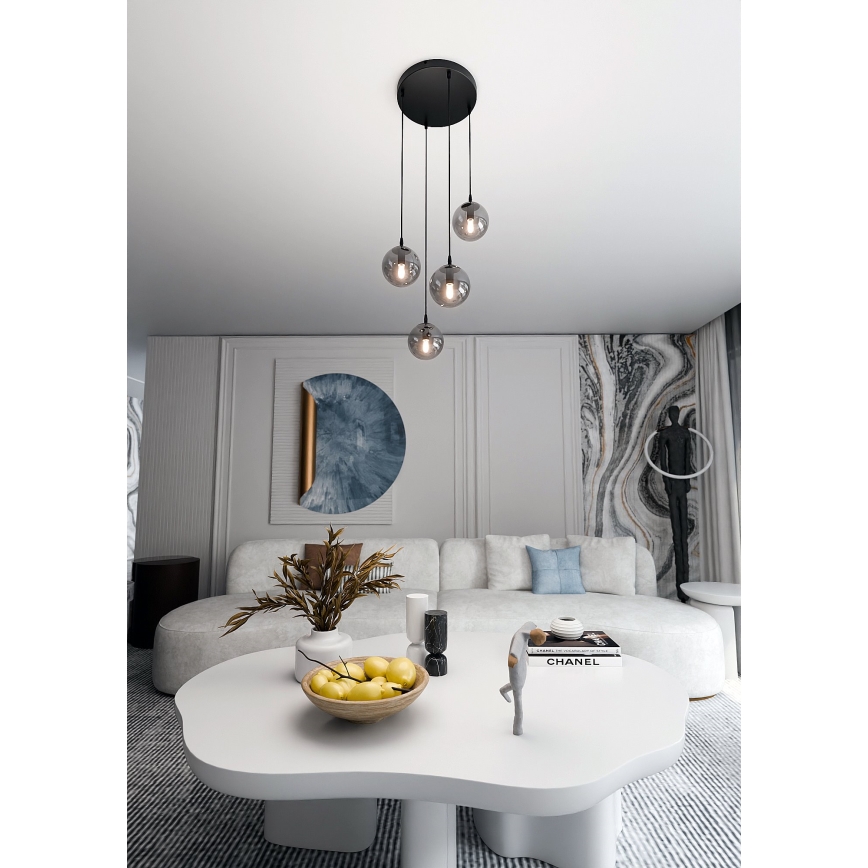 Ljuskrona med textilsladd COSMO 4xE14/10W/230V diameter 40 cm svart/grå