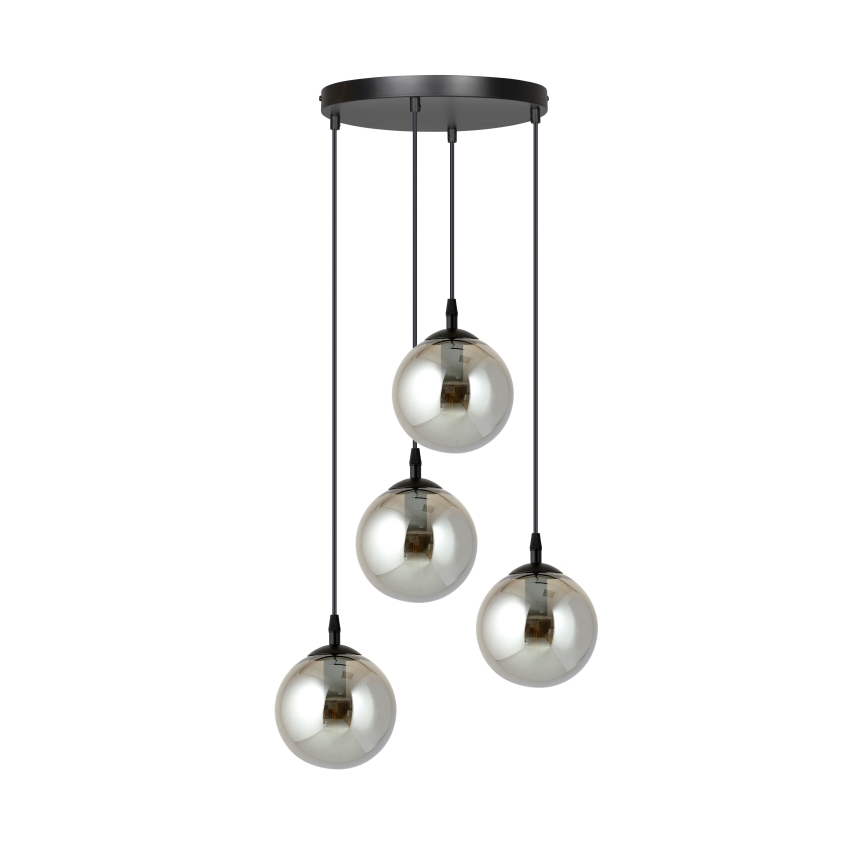 Ljuskrona med textilsladd COSMO 4xE14/10W/230V diameter 40 cm svart/grå
