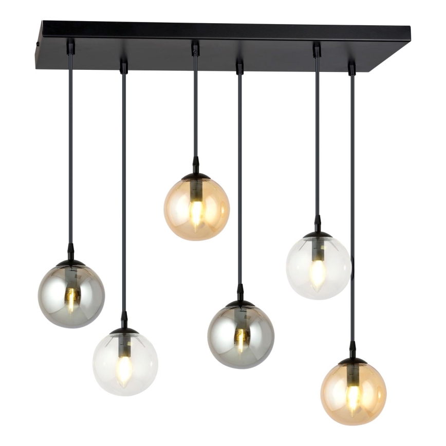 Ljuskrona med textilsladd COSMO 6xE14/10W/230V svart/grå/beige/genomskinlig