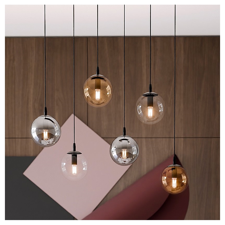 Ljuskrona med textilsladd COSMO 6xE14/10W/230V svart/grå/beige/genomskinlig
