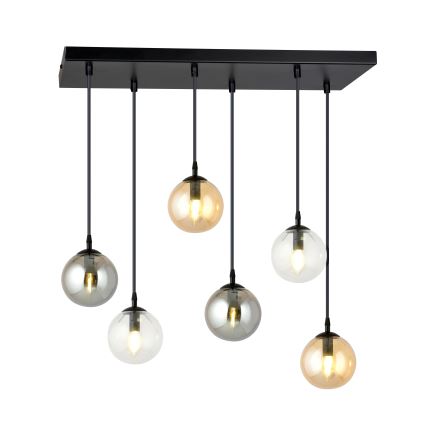 Ljuskrona med textilsladd COSMO 6xE14/10W/230V svart/grå/beige/genomskinlig