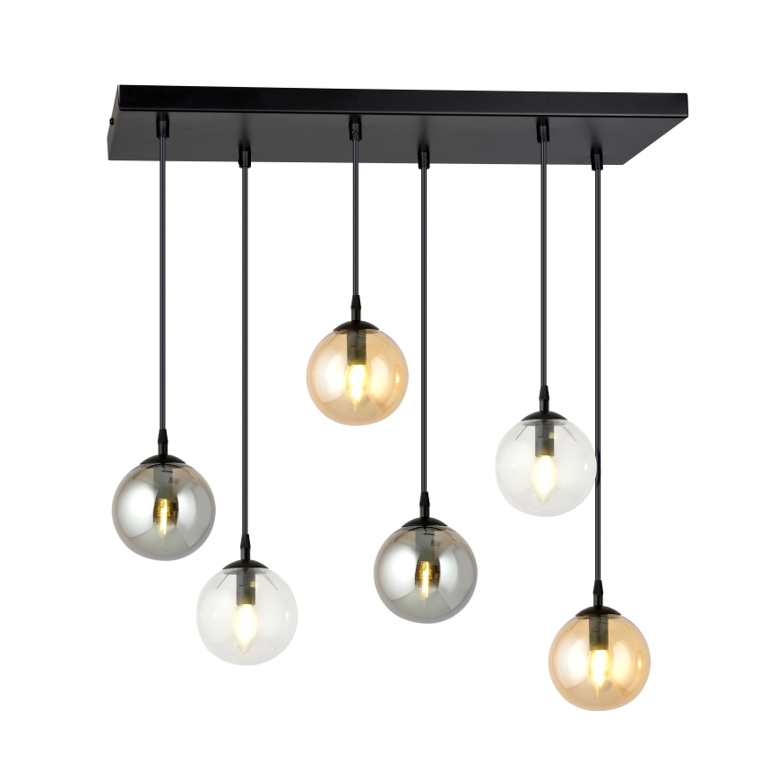 Ljuskrona med textilsladd COSMO 6xE14/10W/230V svart/grå/beige/genomskinlig