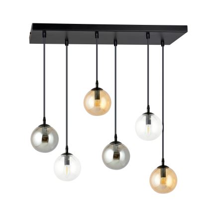 Ljuskrona med textilsladd COSMO 6xE14/10W/230V svart/grå/beige/genomskinlig