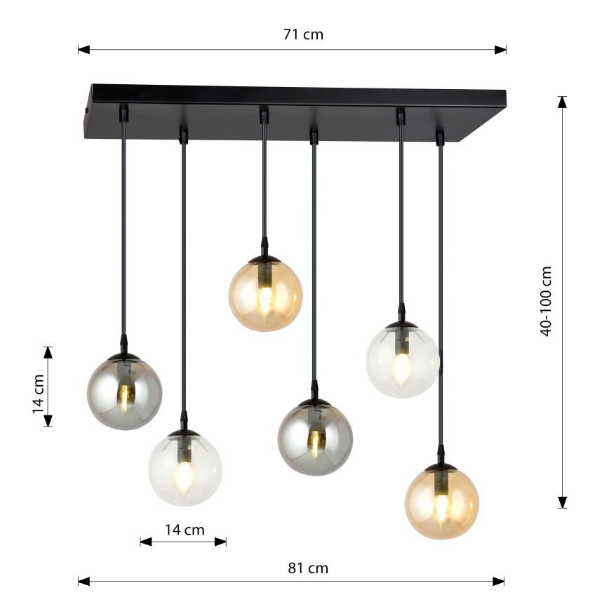 Ljuskrona med textilsladd COSMO 6xE14/10W/230V svart/grå/beige/genomskinlig