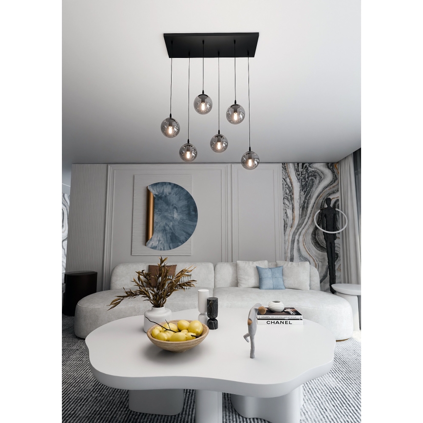 Ljuskrona med textilsladd COSMO 6xE14/10W/230V svart/grå