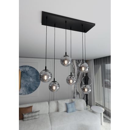 Ljuskrona med textilsladd COSMO 6xE14/10W/230V svart/grå