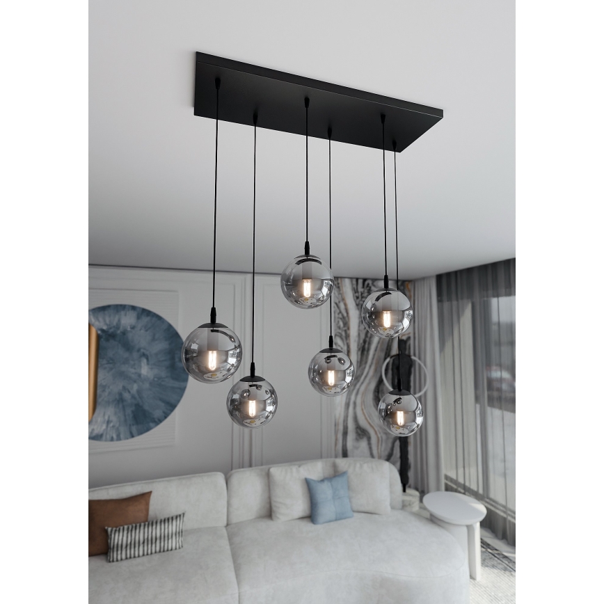 Ljuskrona med textilsladd COSMO 6xE14/10W/230V svart/grå