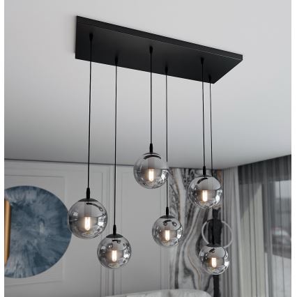 Ljuskrona med textilsladd COSMO 6xE14/10W/230V svart/grå