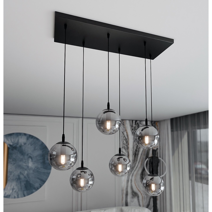 Ljuskrona med textilsladd COSMO 6xE14/10W/230V svart/grå