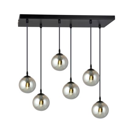 Ljuskrona med textilsladd COSMO 6xE14/10W/230V svart/grå
