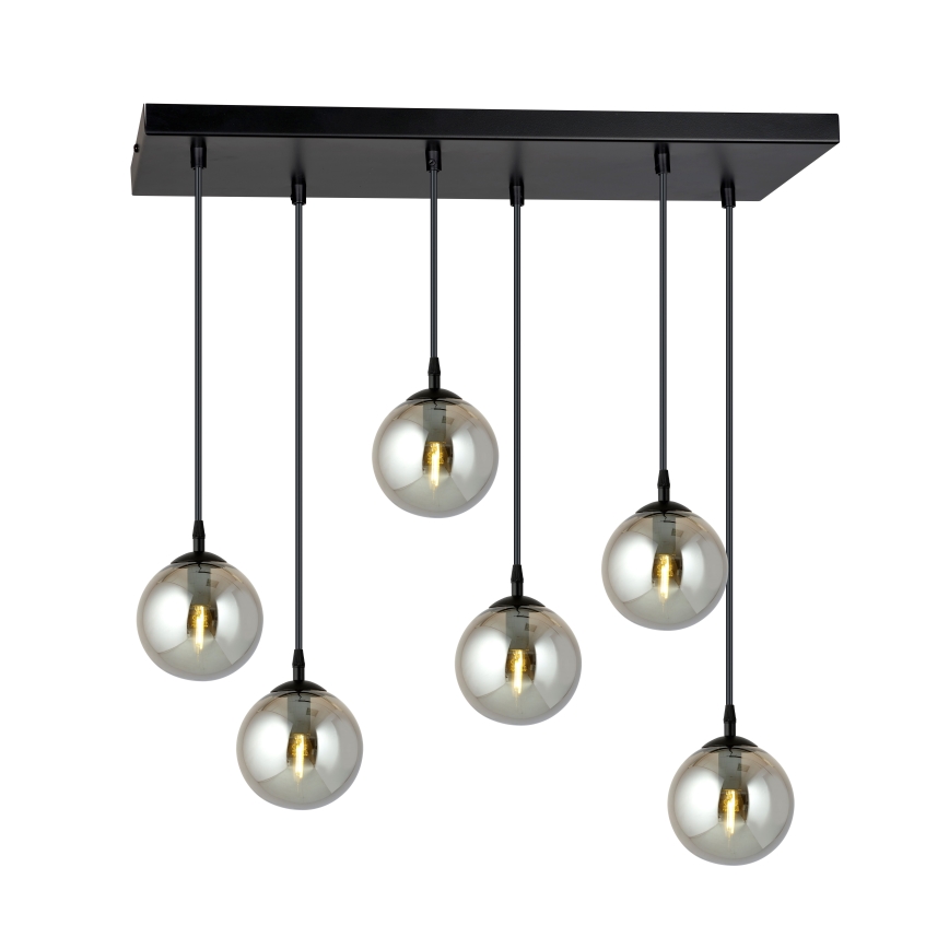 Ljuskrona med textilsladd COSMO 6xE14/10W/230V svart/grå