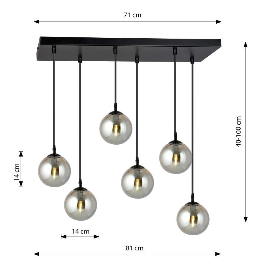 Ljuskrona med textilsladd COSMO 6xE14/10W/230V svart/grå