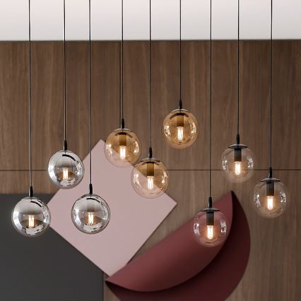 Ljuskrona med textilsladd COSMO 9xE14/10W/230V svart/grå/beige/genomskinlig