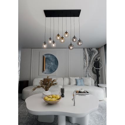 Ljuskrona med textilsladd COSMO 9xE14/10W/230V svart/grå/beige/genomskinlig