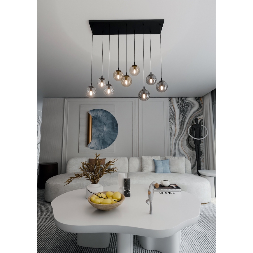 Ljuskrona med textilsladd COSMO 9xE14/10W/230V svart/grå/beige/genomskinlig