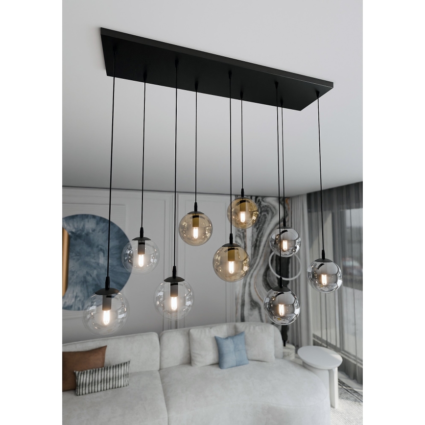 Ljuskrona med textilsladd COSMO 9xE14/10W/230V svart/grå/beige/genomskinlig