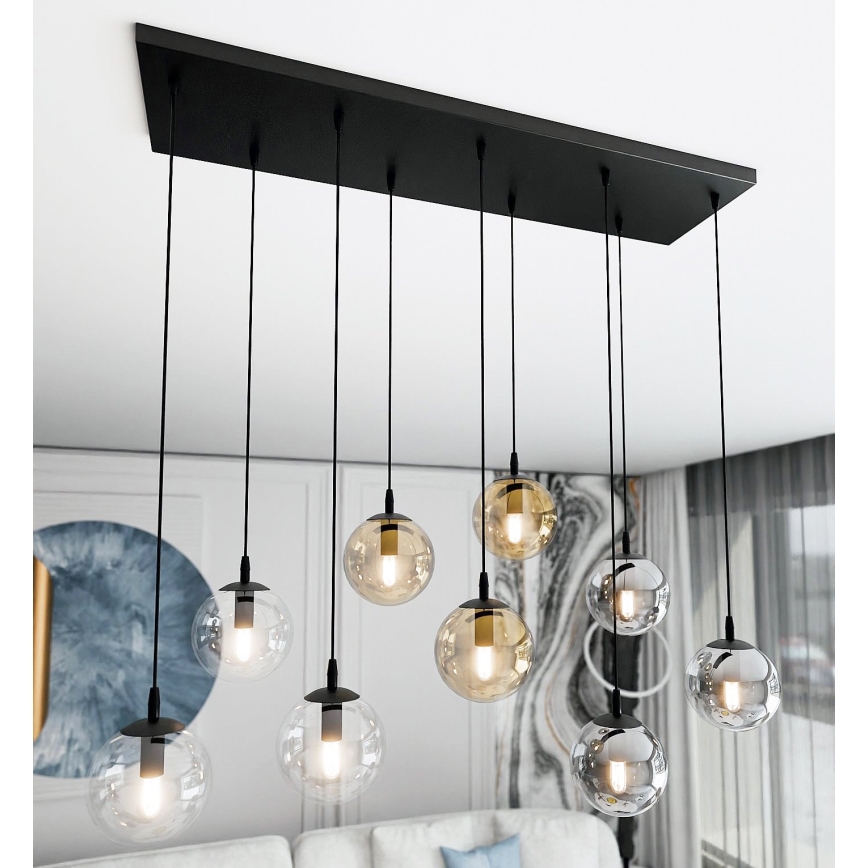 Ljuskrona med textilsladd COSMO 9xE14/10W/230V svart/grå/beige/genomskinlig