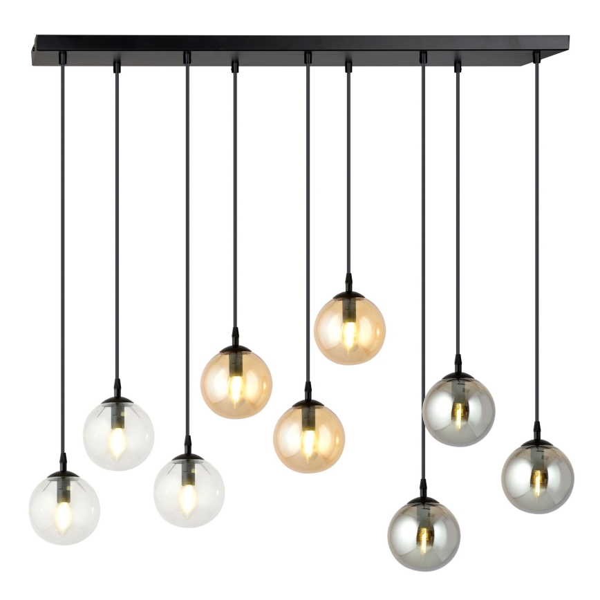 Ljuskrona med textilsladd COSMO 9xE14/10W/230V svart/grå/beige/genomskinlig