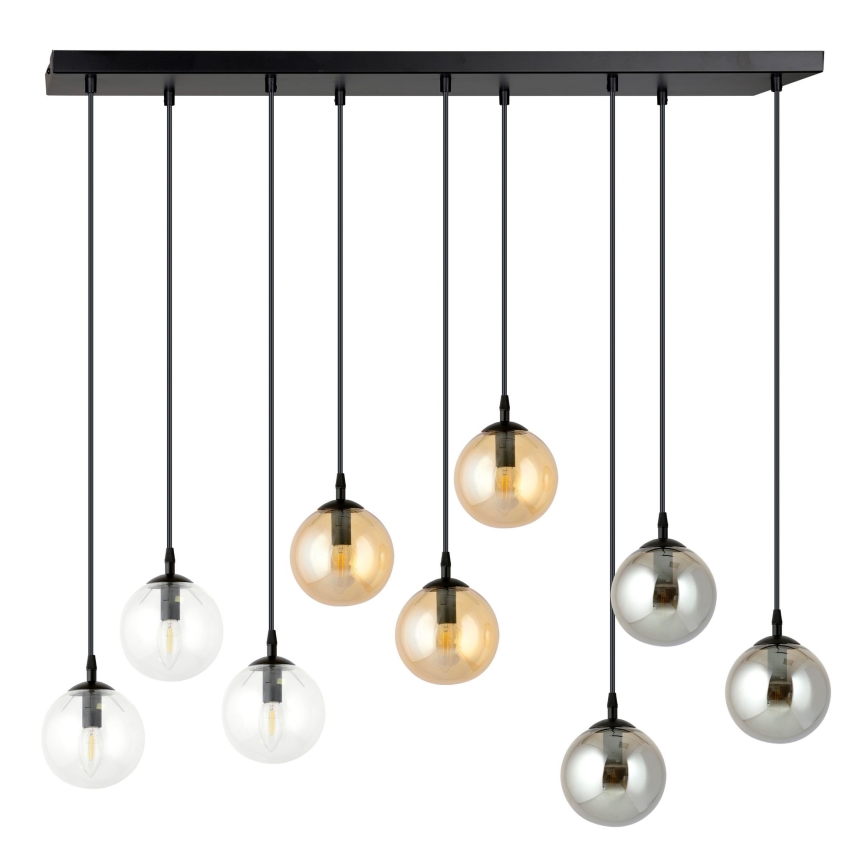 Ljuskrona med textilsladd COSMO 9xE14/10W/230V svart/grå/beige/genomskinlig