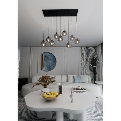Ljuskrona med textilsladd COSMO 9xE14/10W/230V svart/grå