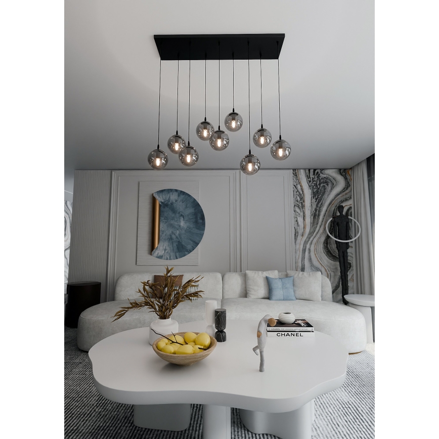 Ljuskrona med textilsladd COSMO 9xE14/10W/230V svart/grå