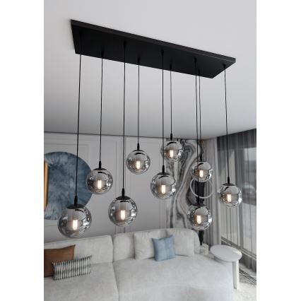Ljuskrona med textilsladd COSMO 9xE14/10W/230V svart/grå