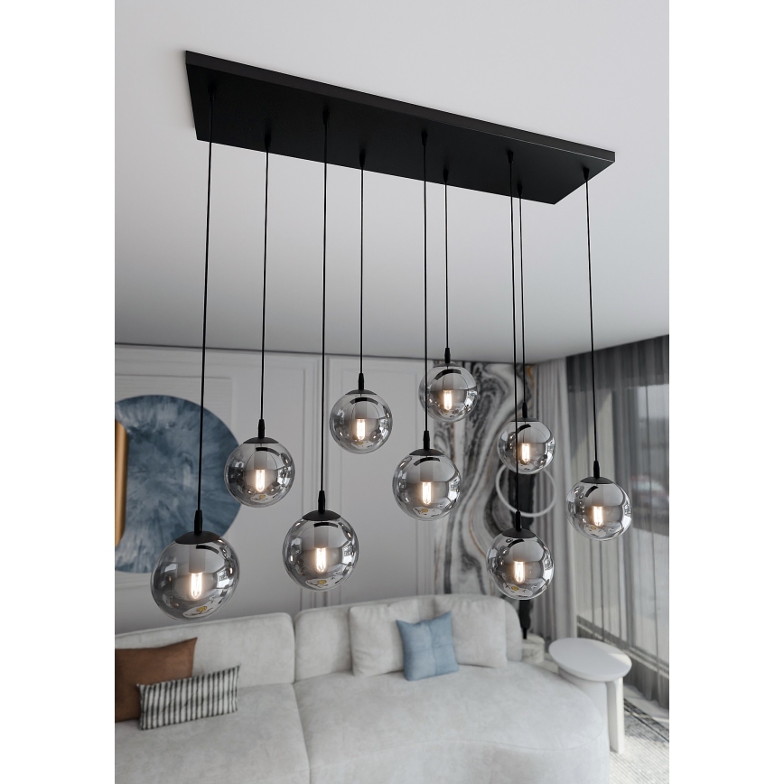 Ljuskrona med textilsladd COSMO 9xE14/10W/230V svart/grå