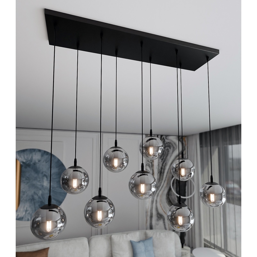 Ljuskrona med textilsladd COSMO 9xE14/10W/230V svart/grå
