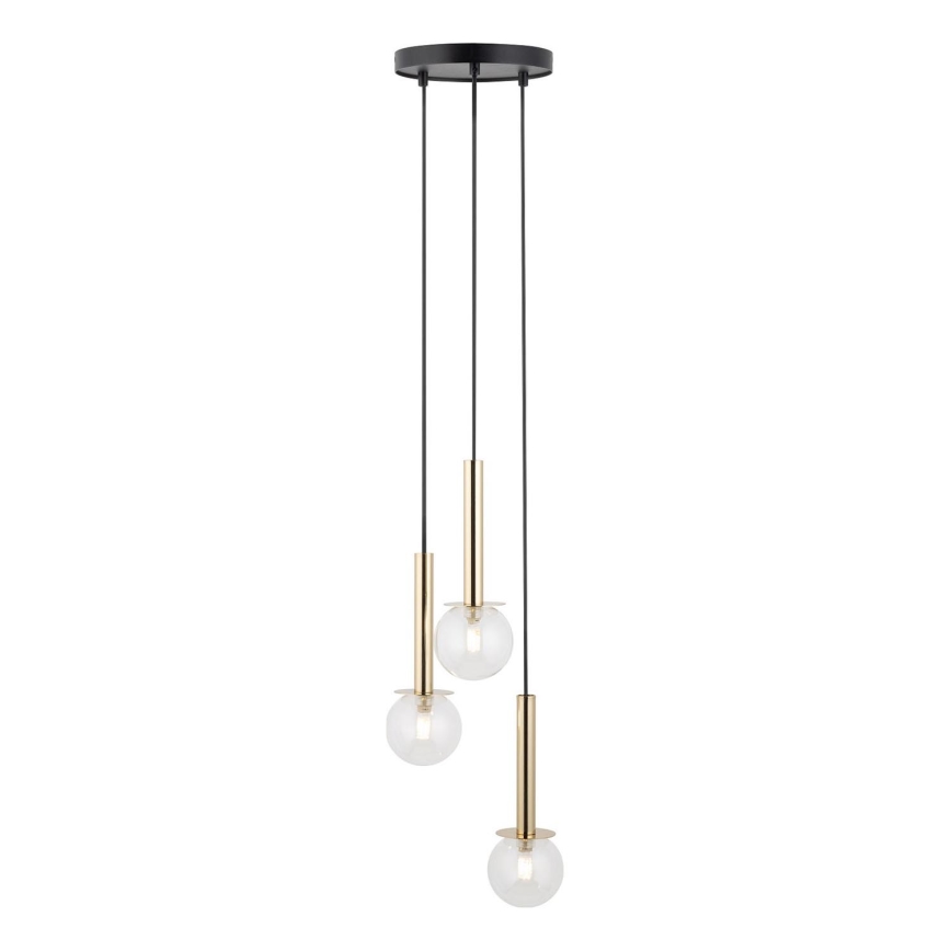 Ljuskrona med textilsladd DAISY 3xG9/12W/230V diameter 27 cm guld/svart/genomskinlig