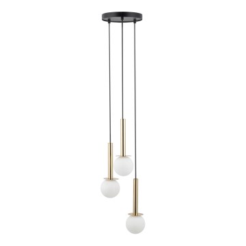 Ljuskrona med textilsladd DAISY 3xG9/12W/230V diameter 27 cm guld/svart/vit