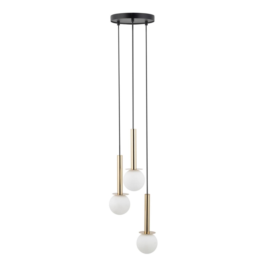 Ljuskrona med textilsladd DAISY 3xG9/12W/230V diameter 27 cm guld/svart/vit