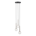 Ljuskrona med textilsladd DAISY 3xG9/12W/230V diameter 27 cm skinande krom/svart/genomskinlig